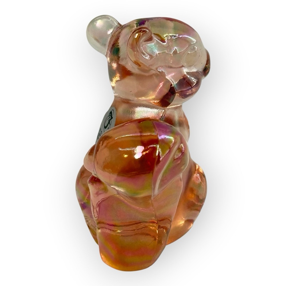 Fenton Hugs For You Squirrel Iridescent Pink Peach Sunset Figurine Paperweight - Picture 4 of 7